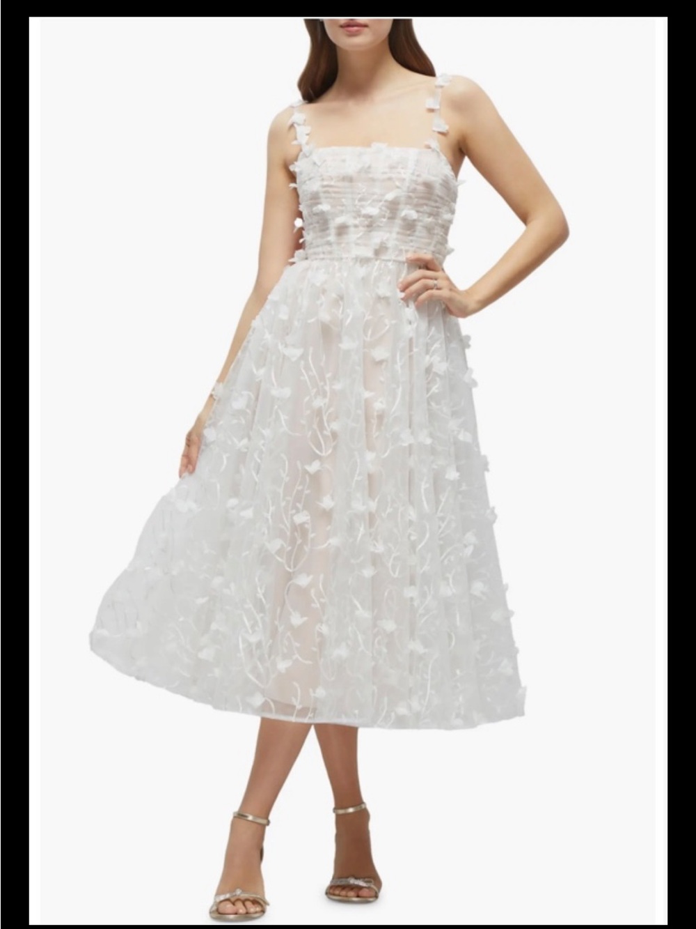 Dessy Collection Ivory 3d Floral  Cocktail Dress Size 0 NWT